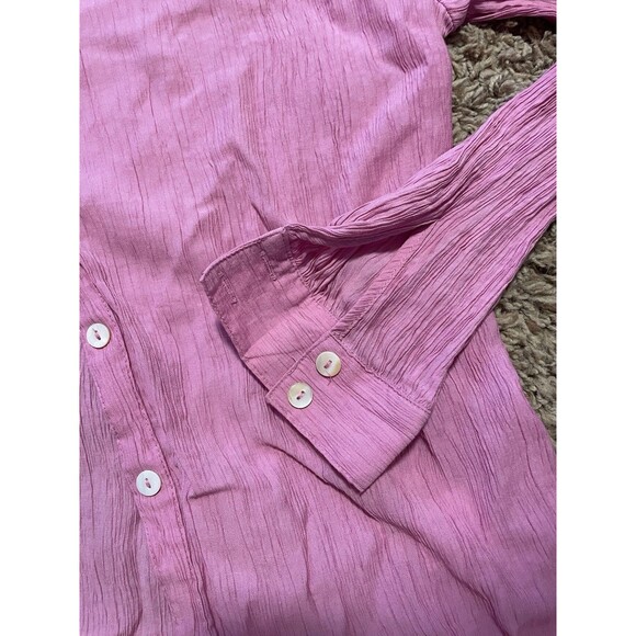 White Fox Womens Take Me Out Oversized Button Down Shirt Crinkle Pink Sz S/M - Picture 3 of 6